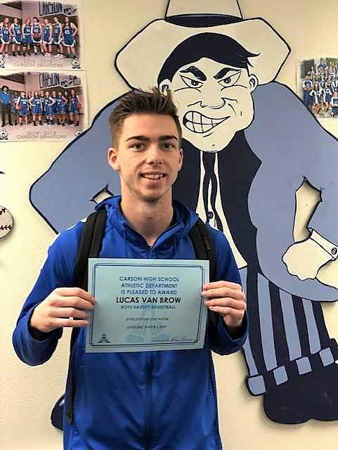 CHS Athletic Department's Athlete of the Week is Lucas Van Brow for Boys Varsity Basketball.