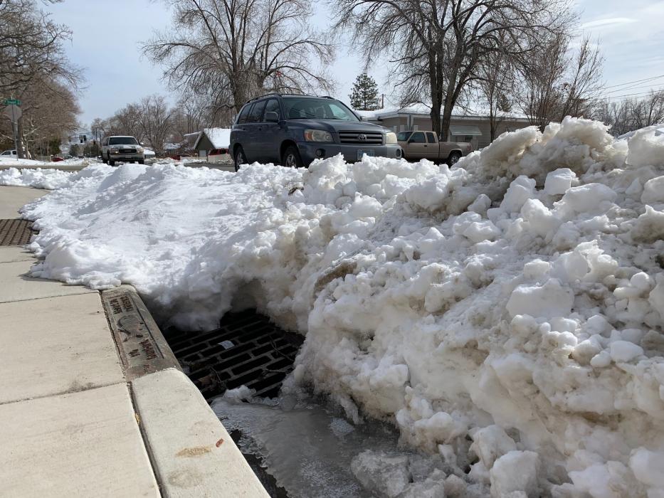 Recent storms left many storm drains blocked by snow. Photo by Kelsey Penrose
