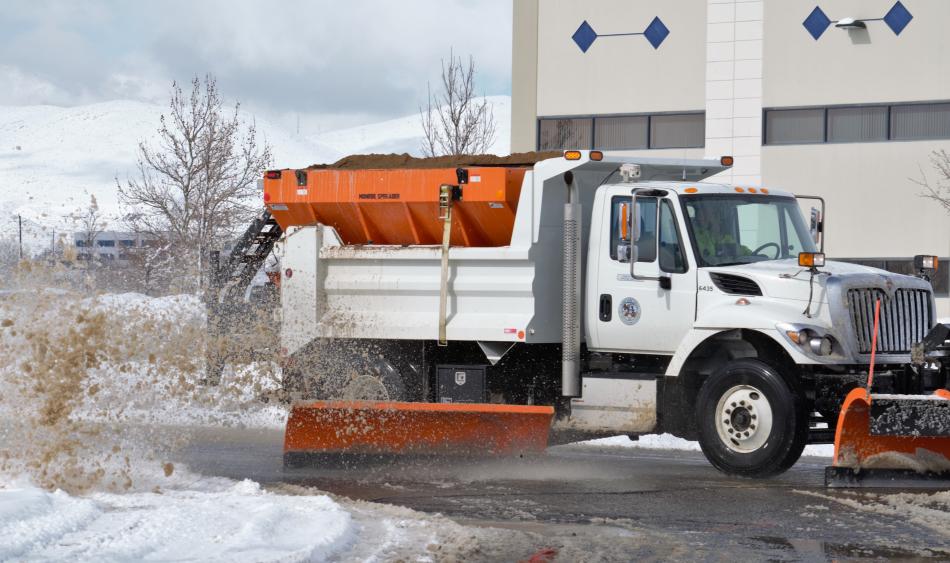 Carson City Public Works clears driveways ahead of the next round of storms. Photo by Scott McDaniel