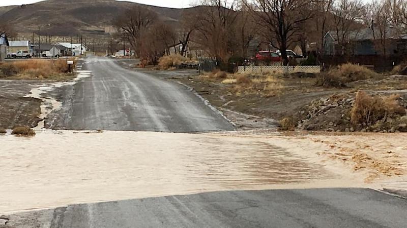 Photo Courtesy Lyon County Manager. Standing water across Tahoe Avenue in Silver Springs.