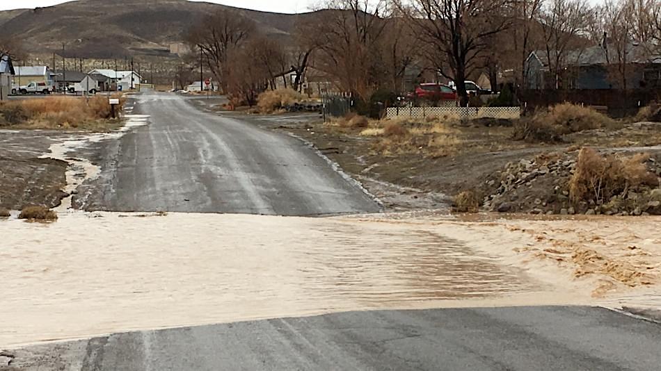 Photo Courtesy Lyon County Manager. Standing water across Tahoe Avenue in Silver Springs.