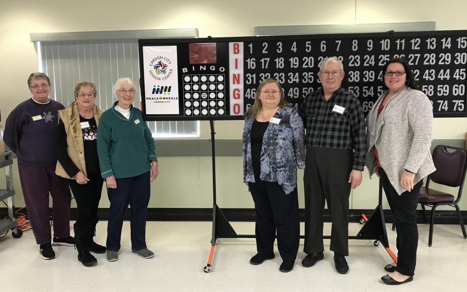 Pauletta May, Mary Geisler, Lois Kelly, Becca Krach, Harvey Cohen and Senior Center Executive Director Courtney Warner.
