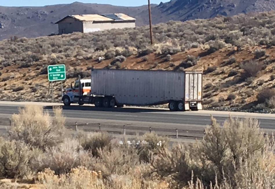 The truck is stopped along Highway 395 south of Carson City near Jacks Valley Road. NHP photo.