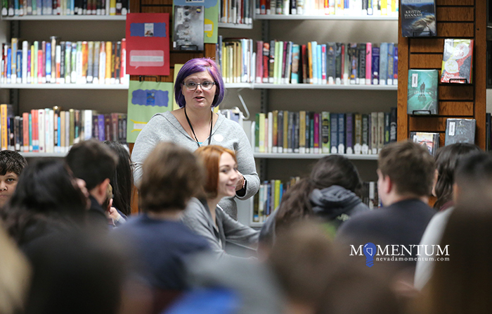 Traci Trenowith with Advocates to End Domestic Violence, teaches a teen dating safety class. Cathleen Allison, Nevada Momentum