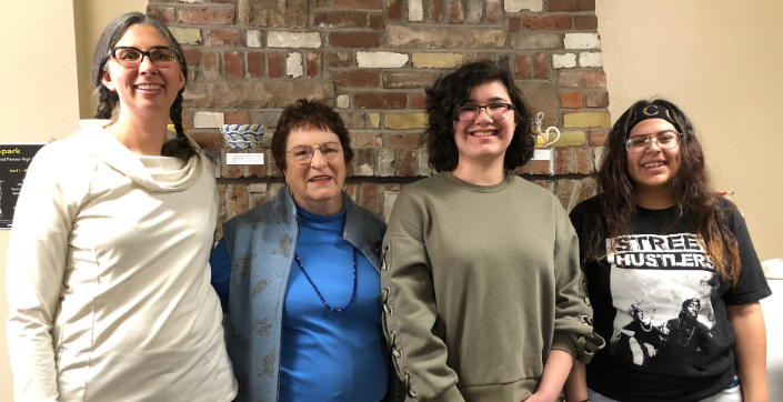 Aim scholarship winners CHS student Jane Fliegler, PHS student Monica Reyes, w/Alyssa Leck Jensick & CCAI chair Barbara D’Anneo.