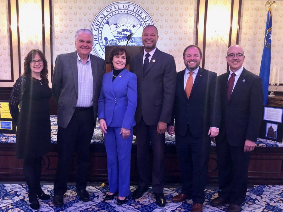 Controller Catherine Byrne, Gov. Sisolak, Sen. Rosen, AG Aaron Ford, Treasurer Zack Conine and State Senator Mo Denis