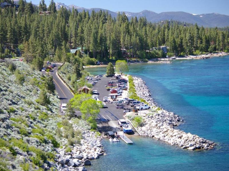 The boat launch at Cave Rock, Lake Tahoe. Nevada State Parks photo.