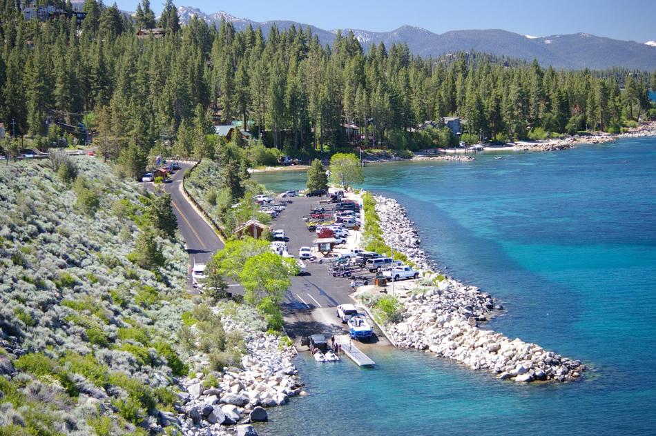 The boat launch at Cave Rock, Lake Tahoe. Nevada State Parks photo.