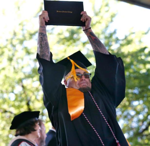 WNC graduate Waydd Rechard celebrates during the 2019 ceremony on Monday in Carson City. Nevada Momentum photos