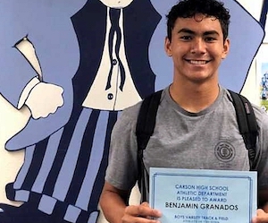 CHS Athletic Department's Boys Athlete of the Week is Ben Granados for Varsity and Field.