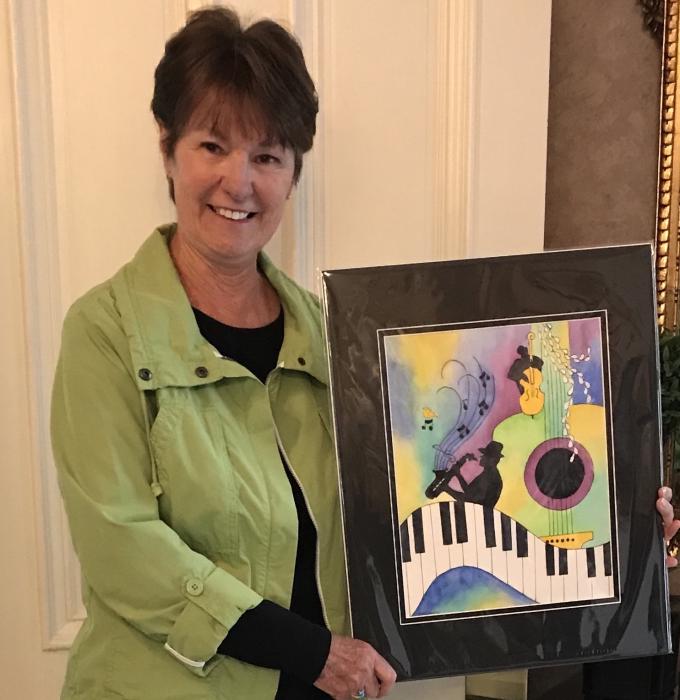 Reta Hanks shows her winning entry for the 2019 Jazz & Beyond - Carson City Music and Art Festival contest.