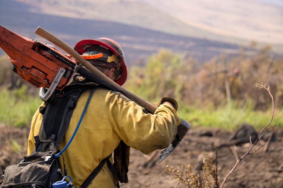 A firefighter responds to the Owyhee Fire on July 21, 2018. Naaman Horn, BLM Nevada