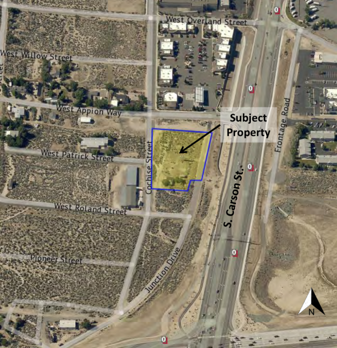 An aerial photo of the proposed building site at 4881 Cochise Street