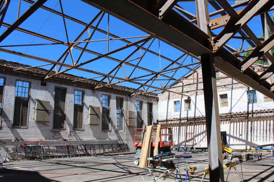 The complete interior of the original Stewart Indian School gym has been gutted and a new roof will be installed.