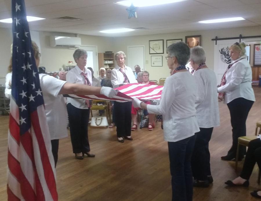 Carson Emblem Flag folding team: Linda Wilson,Carol Buder, Beverly Dean, Juanita Bergstrom, Dolly Jenkins and Merre Powell