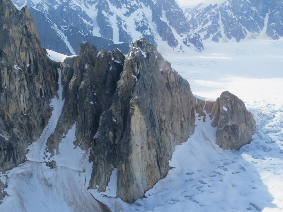 Flying close to a rocky ridge