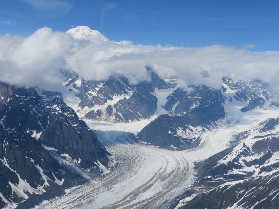 Denali at a distance with some of its glaciers.