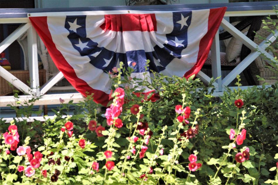 Bunting hung at the Bliss Mansion