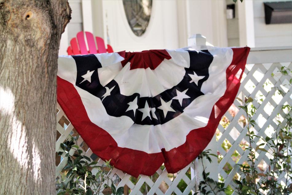 Bunting hung at a residence on W. Robinson Street.