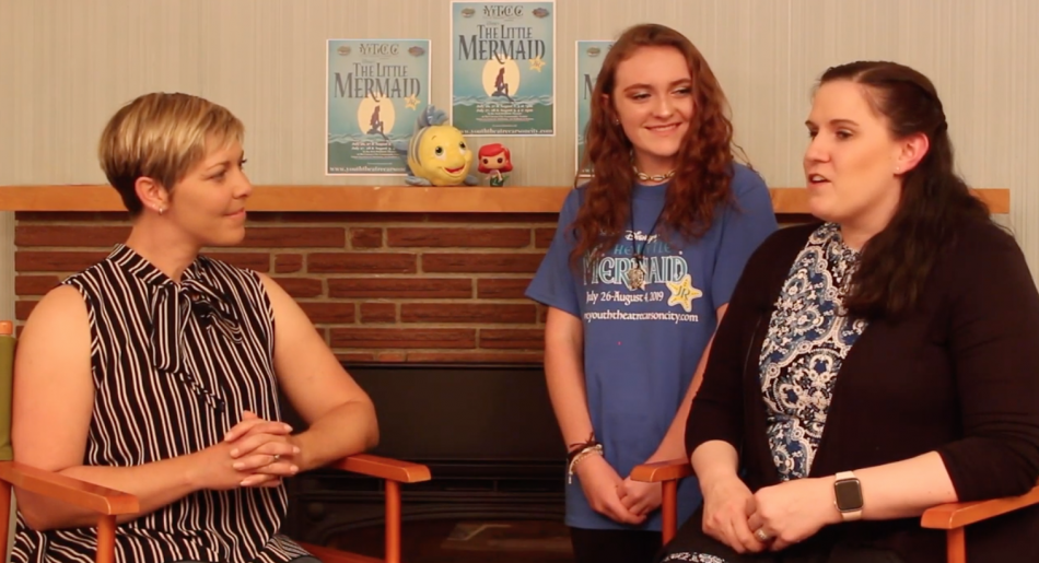 L to Right, Host Cortney Bloomer, Aydree Shehorn who plays Ariel and Little Mermaid Jr., director Andie Wilkerson.