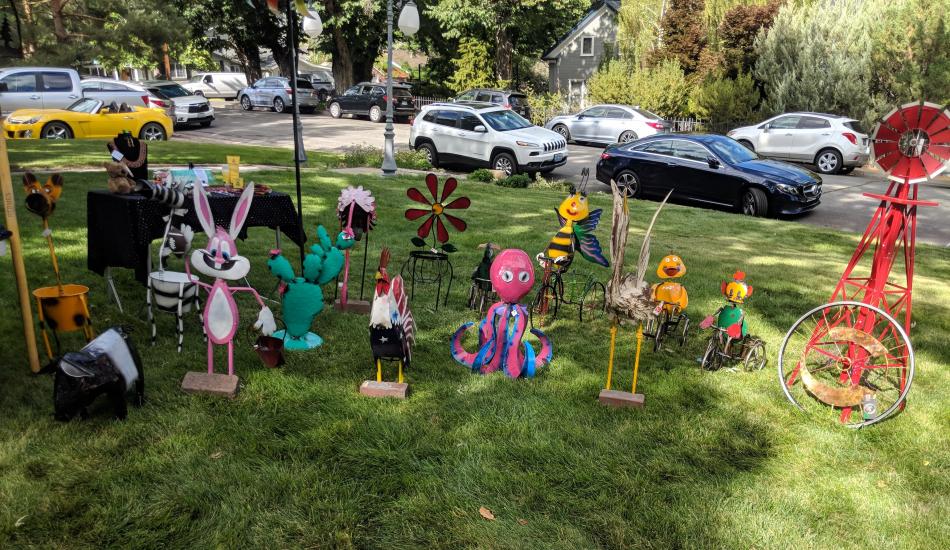 A recycled art exhibit and watercolor paint sales were available for attendees.
