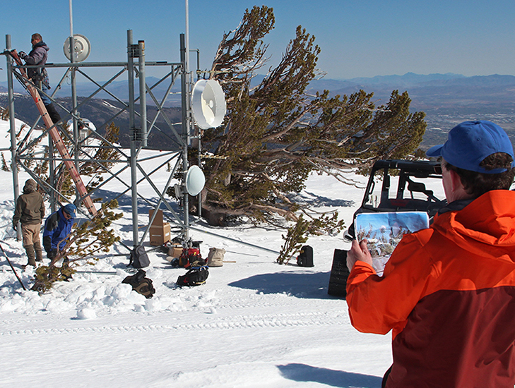 A mountaintop multi-hazard monitoring site designed, built and operated by the Nevada Seismological Lab on Slide Mountain.
