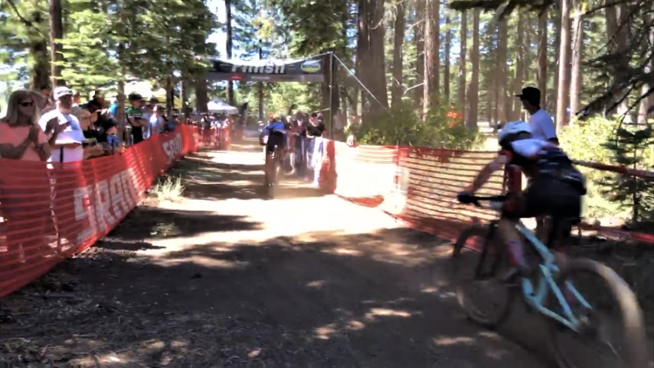 CHS Senators Cycling team member crossing the finish line.
