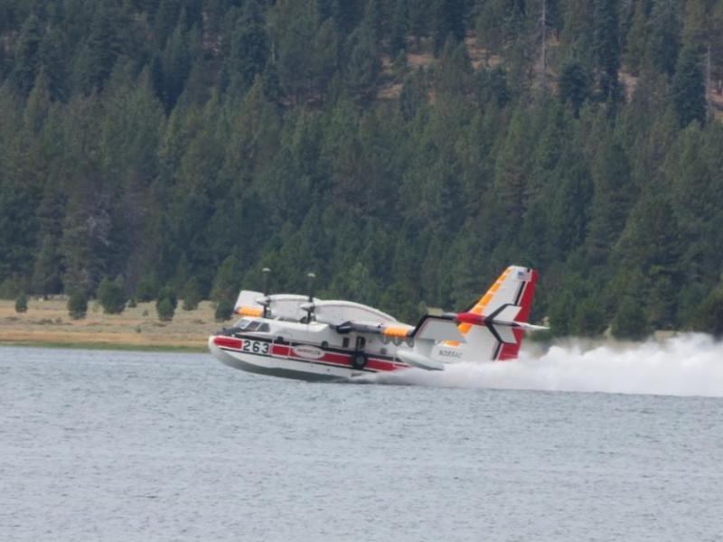 One of the four tankers that were scooping water out of Davis Lake. Photos by Elaine Quilici