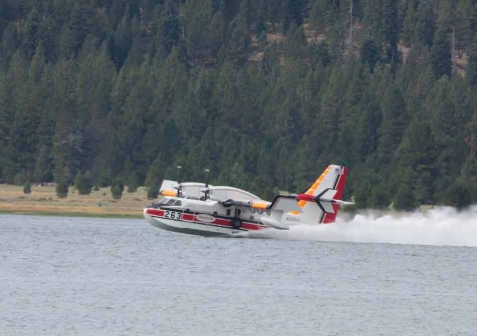 One of the four tankers that were scooping water out of Davis Lake. Photos by Elaine Quilici