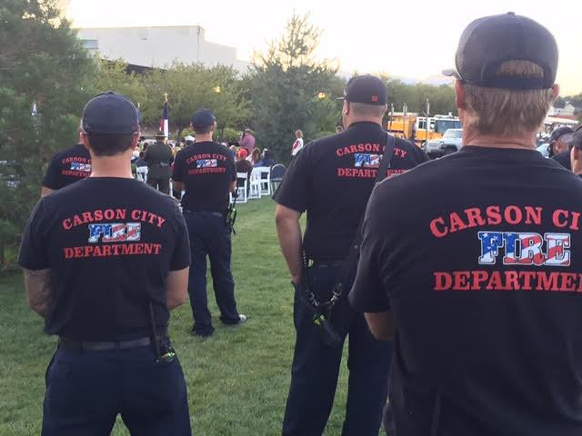 Members of the Carson City Fire Department gather at the 9-11 remembrance.