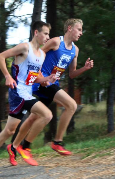 Teagan Hansen is pictured battling Zach Sever up a hill.