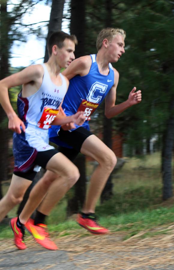Teagan Hansen is pictured battling Zach Sever up a hill.