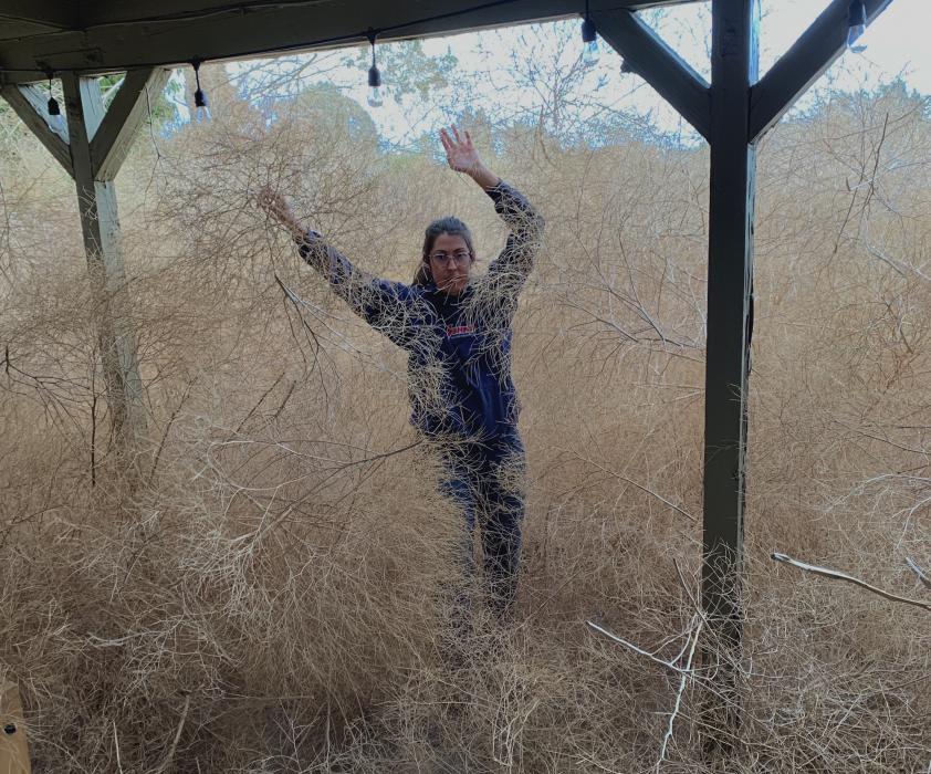 Alicia Timoff in her backyard following a late September storm