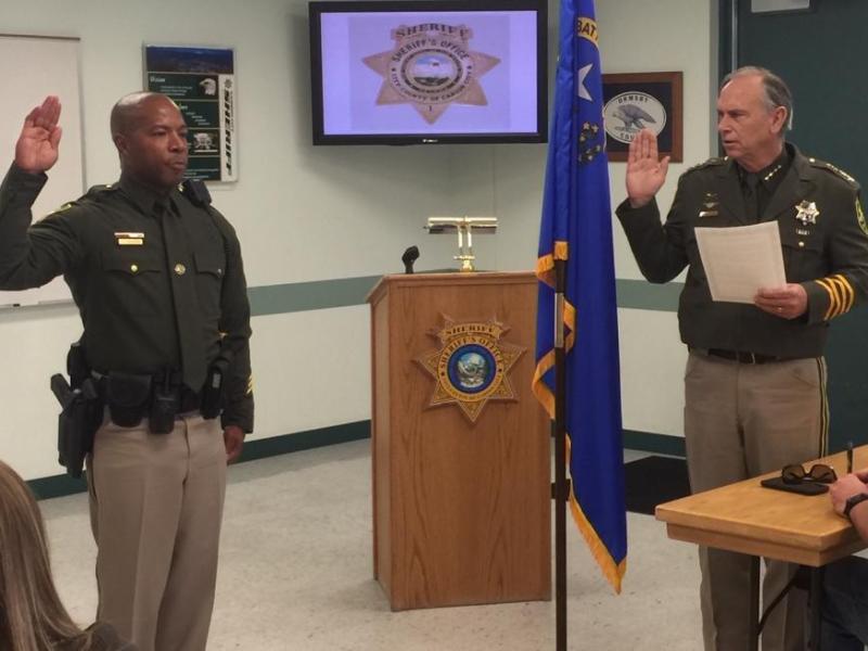 TJ Boggan was promoted to sergeant and sworn to the position by Carson City Sheriff Ken Furlong.