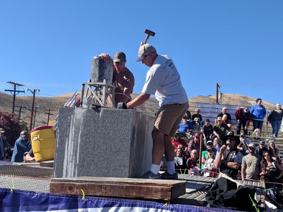 Contestants tested their strength during the World Championship Single Jack Drilling Contest on Saturday.