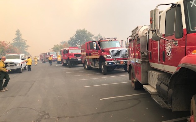 Fire trucks at the Kincade Fire. Photo courtesy of Central Lyon County Fire.