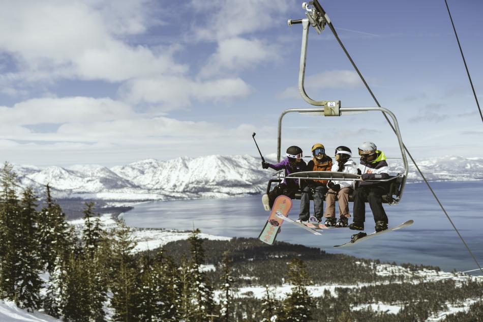 A chairlift takes skiers and boarders up the mountain at Heavenly. Photo courtesy: Vail Resorts