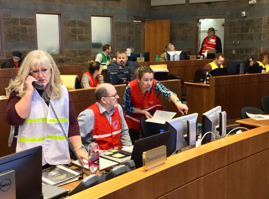 Nevada Division of Emergency Management Homeland Security officials coordinate during an April 2018 exercise.