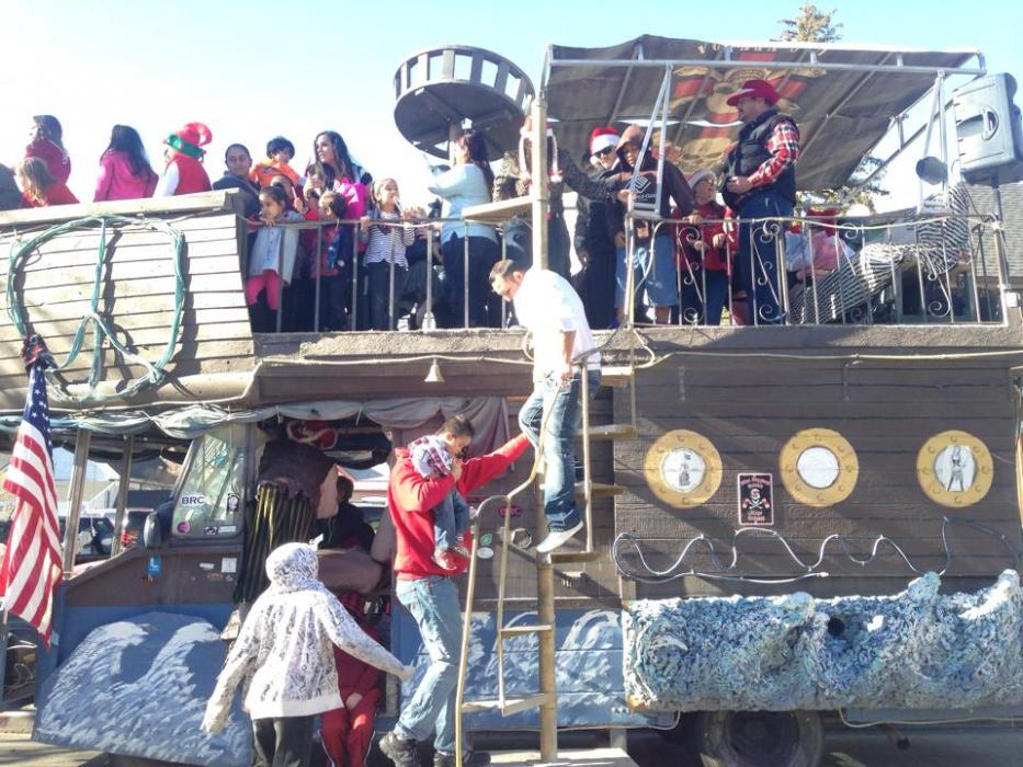 Climbing about the Santa Parade Ship