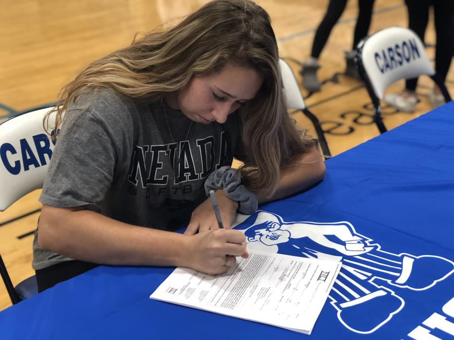 Carson High School Senior Bella Kordonowy, 18, signed with the University of Nevada for Softball.
