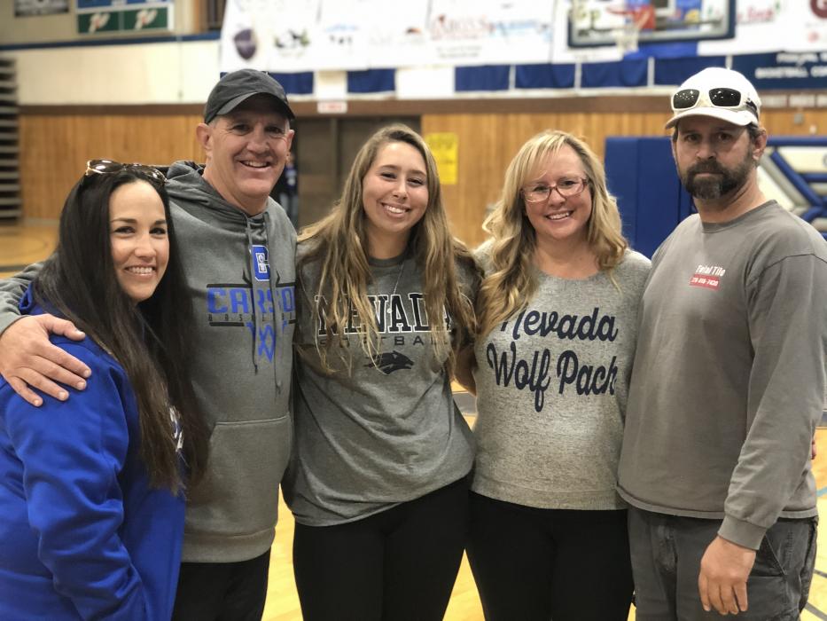 Assistant Coach Leah Wentworth, Coach Carlos Mendeguia, CHS Senior Bella Kordonowy, Mom Colleen Krodonowy & Dad Jerrad Krodonowy