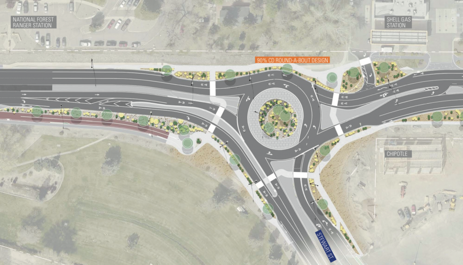 The planned roundabout design at the 90 percent phase.