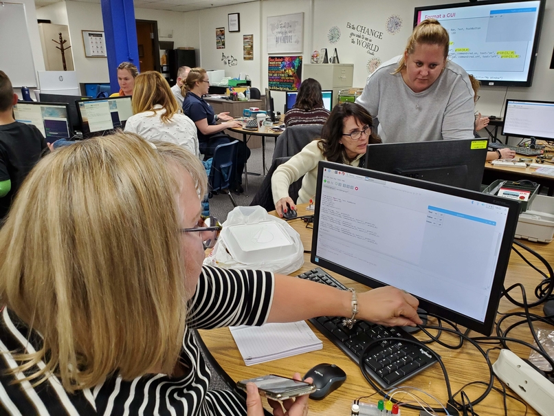 CCSD teachers working with Raspberry PI training facilitated by Nevada’s Northwest Regional Professional Development Program.