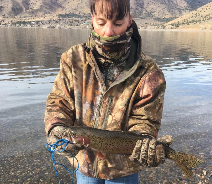 Lisa Edmonds with her nice catch at Topaz Lake.