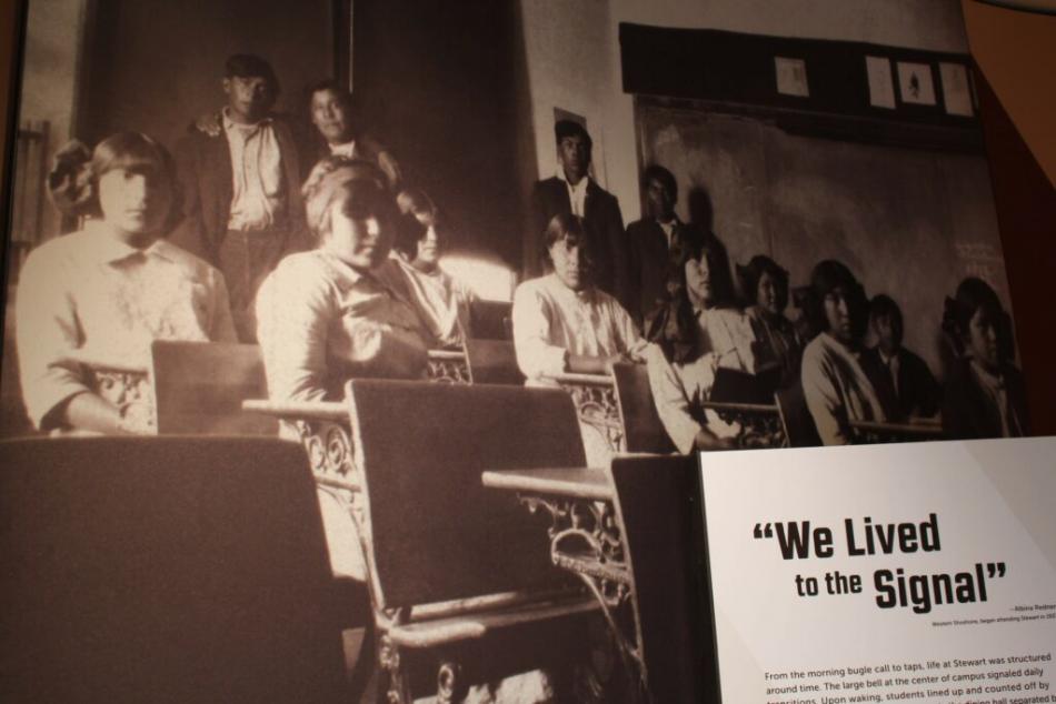A historic photo on display at the Stewart Indian School and Cultural Center. The Nevada Independent