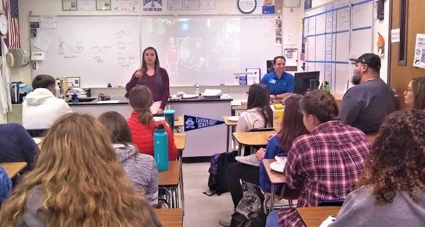 CHS senior Kiana Martinez sharing her Senior Project on gratitude with the members of The Fellowship of Christians Athletes.