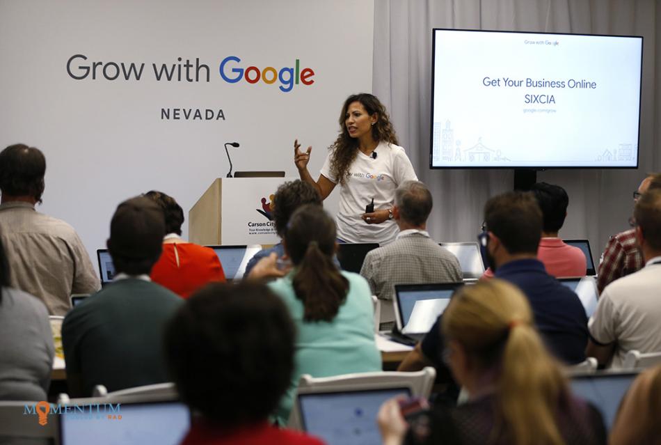 Sixcia Devine speaks at a Grow with Google workshop at the Carson City Library. Photo by Cathleen Allison, Nevada Momentum