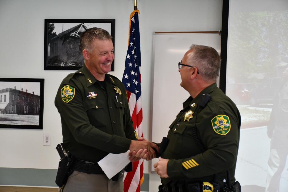 Retiring Undersheriff Ken Sandage and CCSO Capt. Jim Primka at Thursday's farewell gathering.
