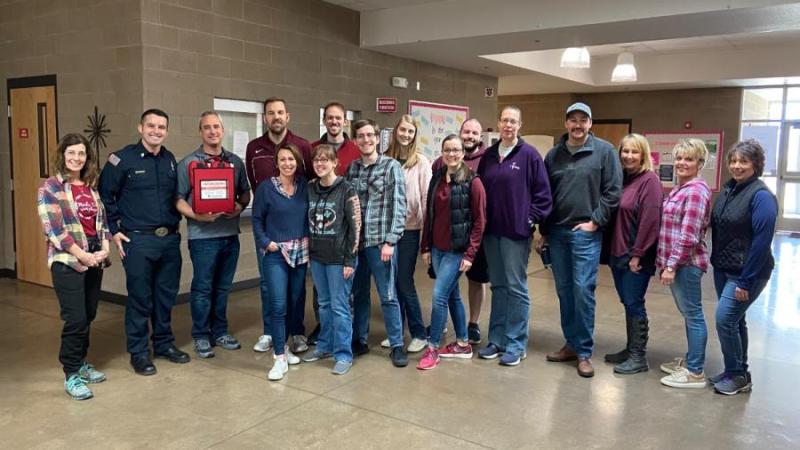 Fire Captain Chuck Salerno, third from left, led the SLHS staff in Stop the Bleed training