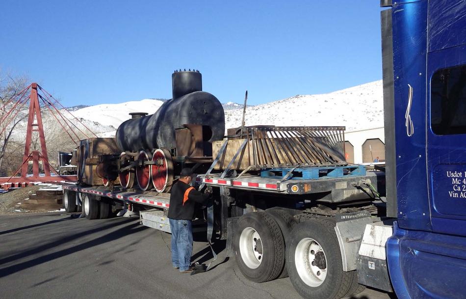 A replica of the Virginia & Truckee Railroad locomotive No. 1, the Lyon, arrived at the State Railroad Museum in Carson City.